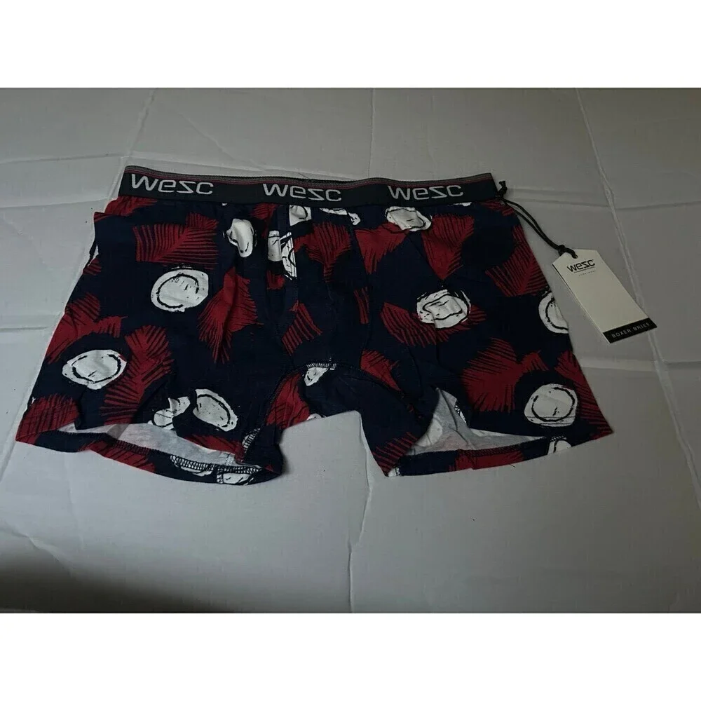 NWT WeSC Men‘s Boxer Brief Underwear Size L Benjamin Coconut Navy Blue Red white